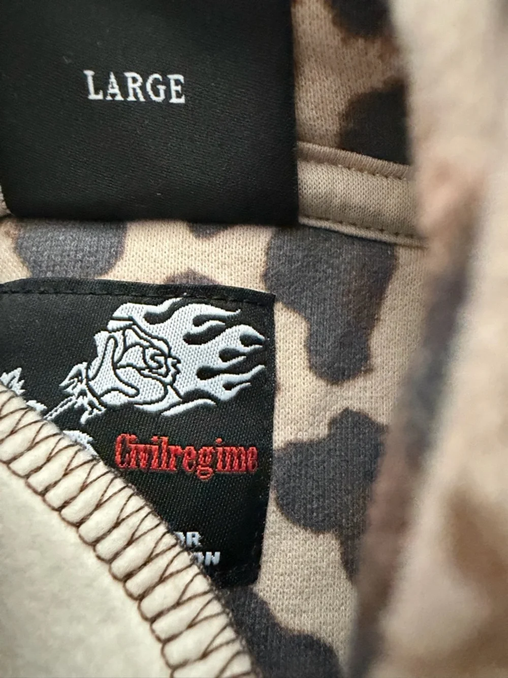 Civil Regime Leopard Print Cropped Hoodie with RFC Patch